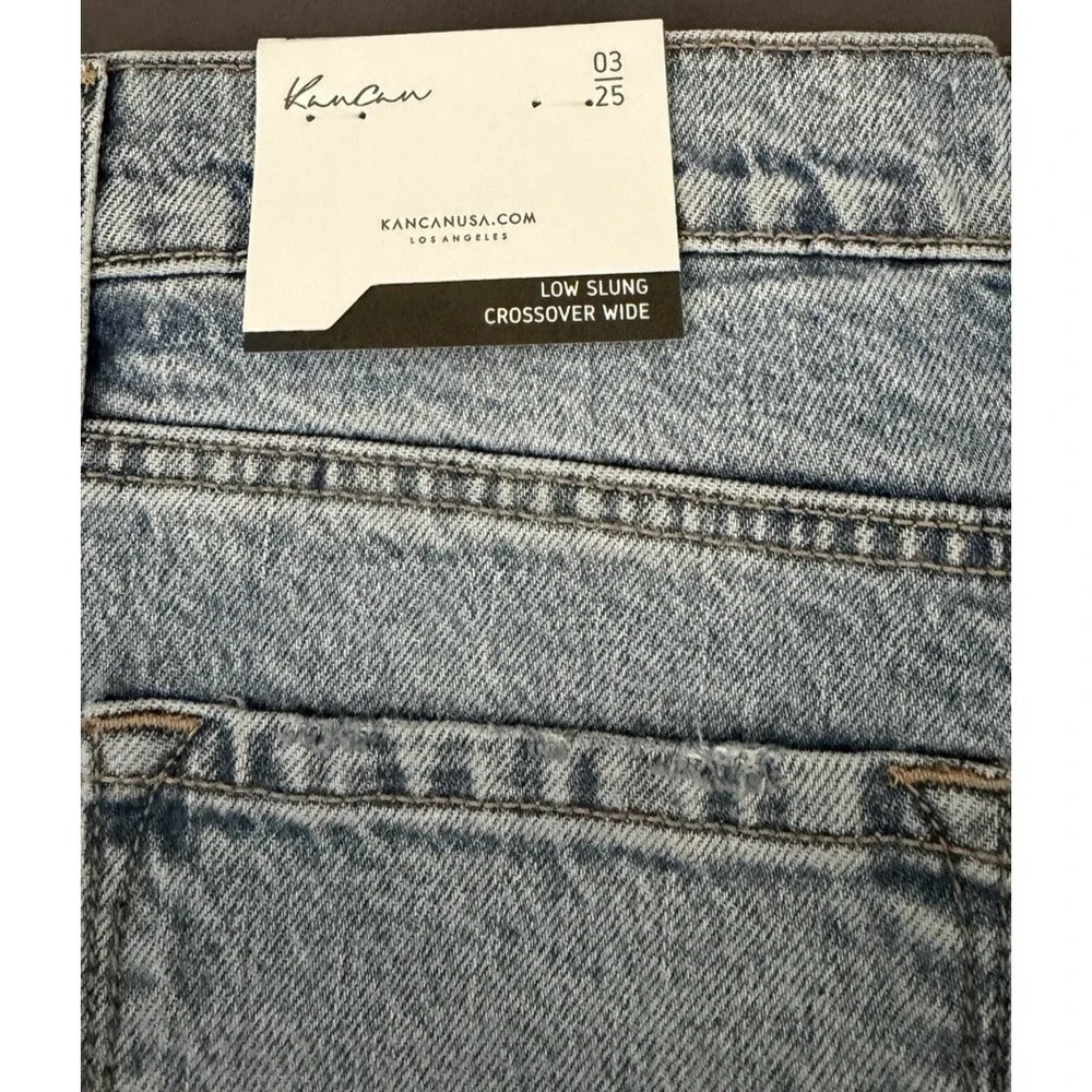 KanCan Jeans Womens 3/25 Light Wash Crossover Wide Leg Distressed High Rise NEW! - Picture 13 of 14